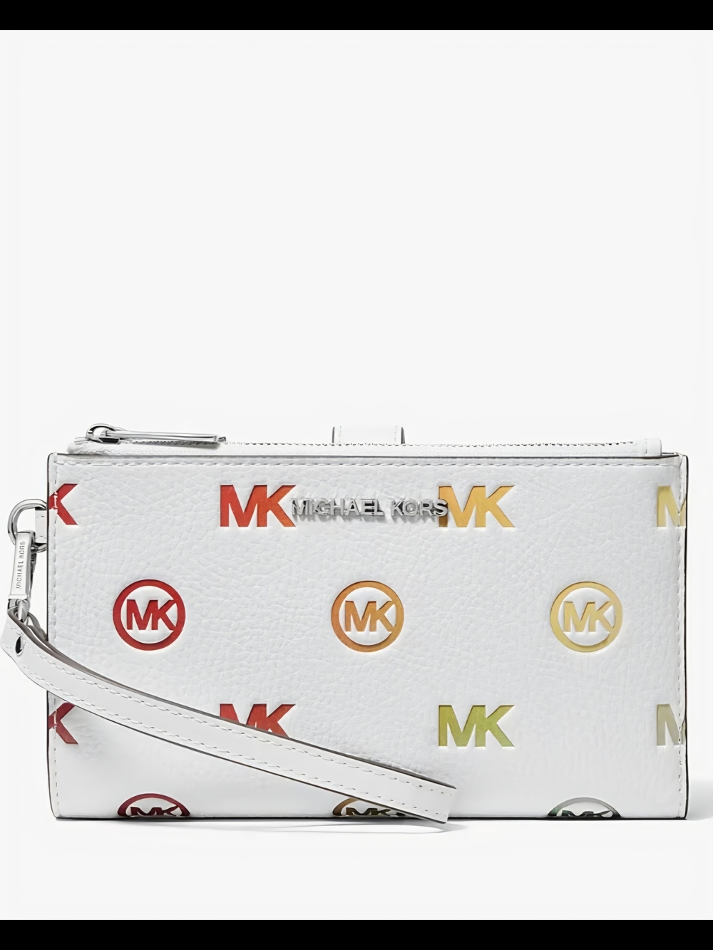 Michael Kors White Multicolor MK Logo Wristlet Clutch